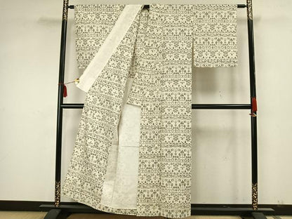 平和屋着物▽上質な紬　単衣　横段文　正絹　逸品　AAAZ1680fy