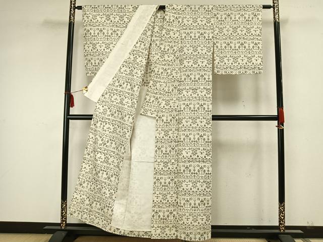 平和屋着物▽上質な紬　単衣　横段文　正絹　逸品　AAAZ1680fy