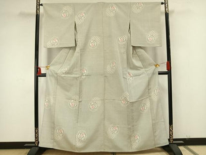 平和屋着物▽本塩沢 単衣 吉祥花文 正絹 逸品 AAAZ1681fy