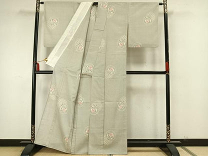 平和屋着物▽本塩沢 単衣 吉祥花文 正絹 逸品 AAAZ1681fy