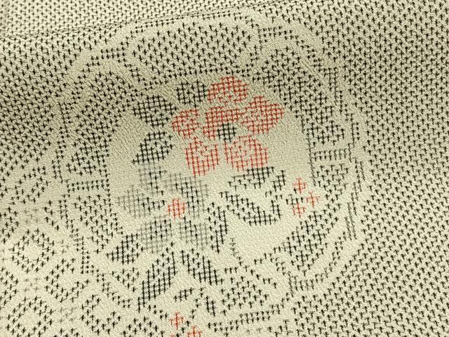 平和屋着物▽本塩沢 単衣 吉祥花文 正絹 逸品 AAAZ1681fy