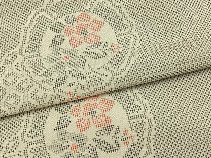 平和屋着物▽本塩沢 単衣 吉祥花文 正絹 逸品 AAAZ1681fy