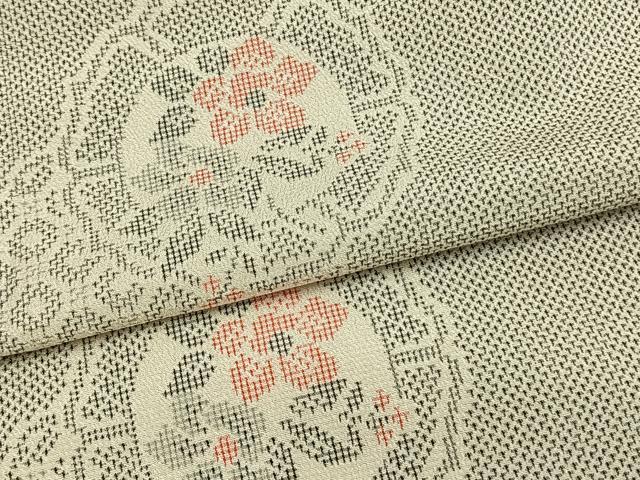 平和屋着物▽本塩沢 単衣 吉祥花文 正絹 逸品 AAAZ1681fy