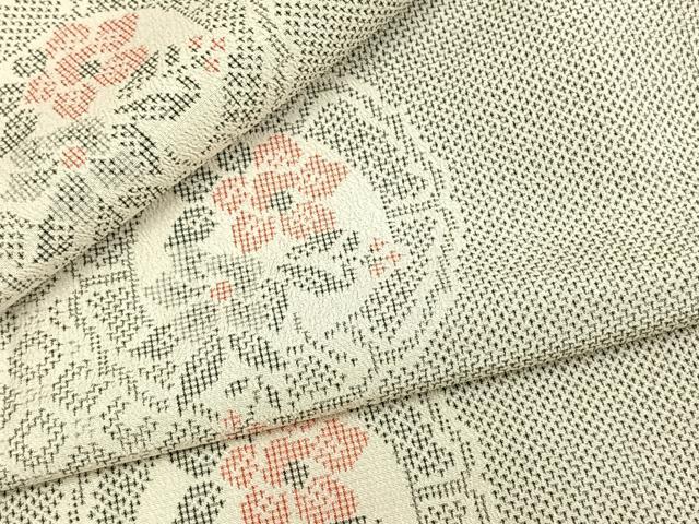 平和屋着物▽本塩沢 単衣 吉祥花文 正絹 逸品 AAAZ1681fy