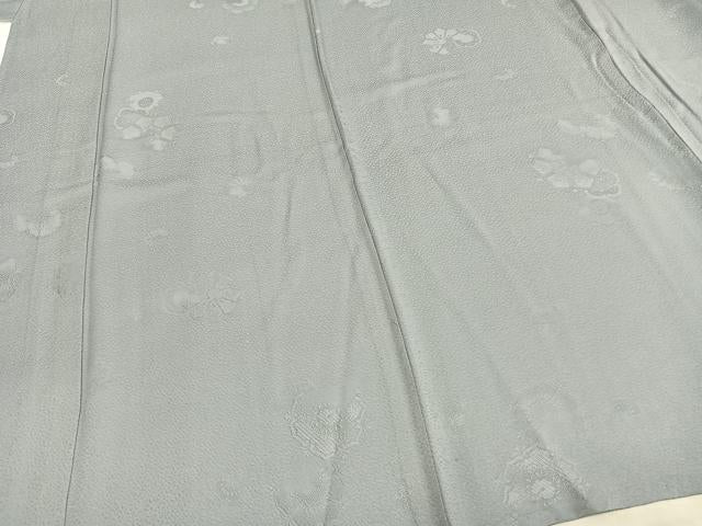 平和屋着物▽上質な色無地 単衣 吉祥花地紋 灰青色 正絹 逸品 AAAZ1684fy