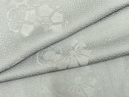 平和屋着物▽上質な色無地 単衣 吉祥花地紋 灰青色 正絹 逸品 AAAZ1684fy