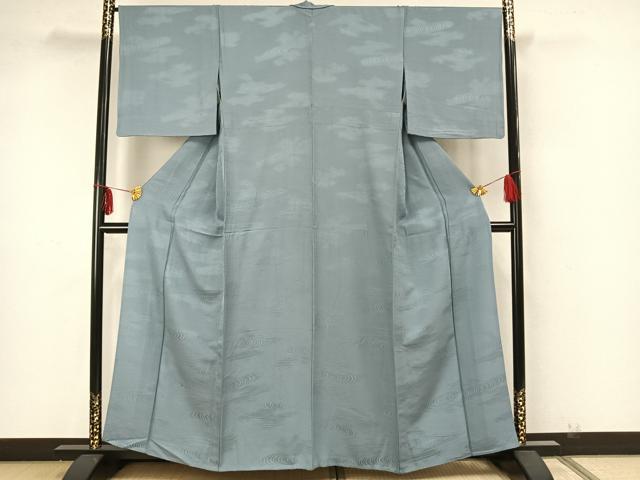 平和屋着物▽上質な色無地 単衣 流水地紋 湊鼠色 正絹 逸品 AAAZ1685fy
