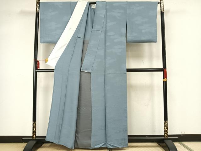 平和屋着物▽上質な色無地 単衣 流水地紋 湊鼠色 正絹 逸品 AAAZ1685fy