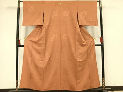 平和屋着物▽上質な色無地 単衣 色紙地紋 江戸茶色 正絹 逸品 AAAZ1686fy