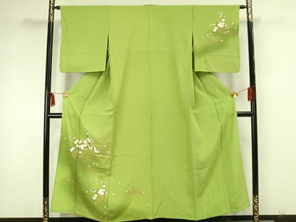 平和屋着物▽訪問着 単衣 枝花文 暈し染め 金彩 正絹 逸品 AAAZ1687fy