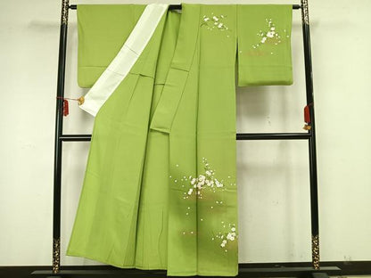 平和屋着物▽訪問着 単衣 枝花文 暈し染め 金彩 正絹 逸品 AAAZ1687fy