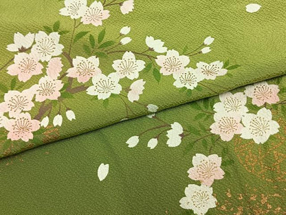平和屋着物▽訪問着 単衣 枝花文 暈し染め 金彩 正絹 逸品 AAAZ1687fy