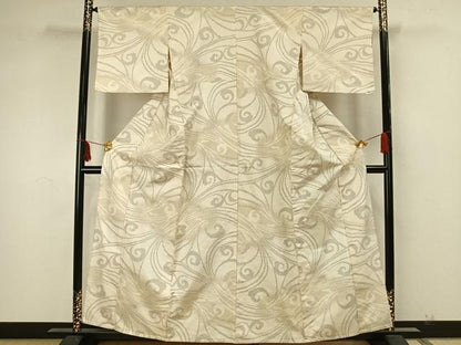 平和屋着物▽上質な紬 単衣 唐草文 正絹 逸品 AAAZ1688fy