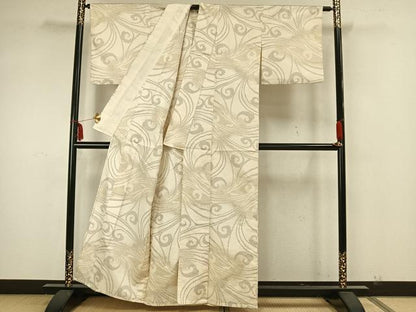平和屋着物▽上質な紬 単衣 唐草文 正絹 逸品 AAAZ1688fy