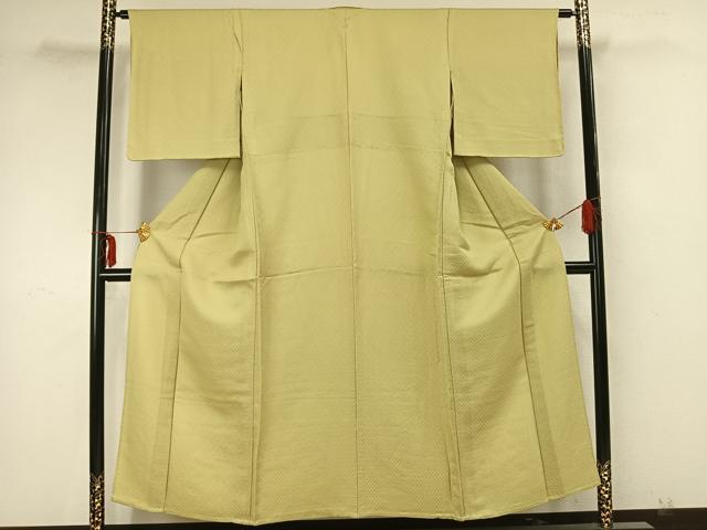 平和屋着物▽上質な色無地　単衣　吉祥地紋　枯草色　正絹　逸品　AAAZ1689fy