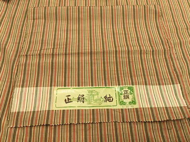 平和屋着物▽上質な紬 単衣 縞 反端付き 正絹 逸品 AAAZ1690fy