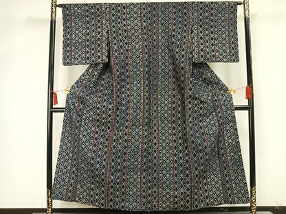 平和屋着物▽上質な紬 単衣 間道 正絹 逸品 AAAZ1691fy