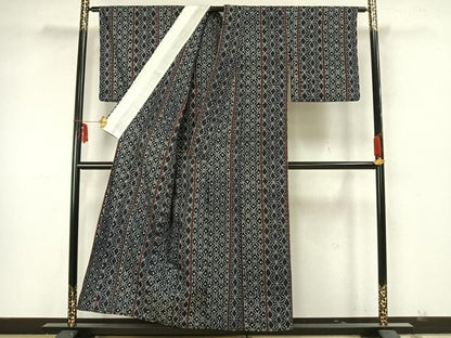 平和屋着物▽上質な紬 単衣 間道 正絹 逸品 AAAZ1691fy