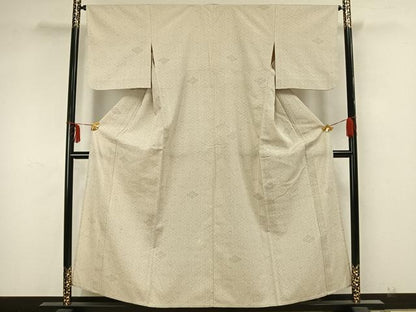 平和屋着物▽本塩沢　単衣　110亀甲　幾何学花文　正絹　逸品　AAAZ1692fy