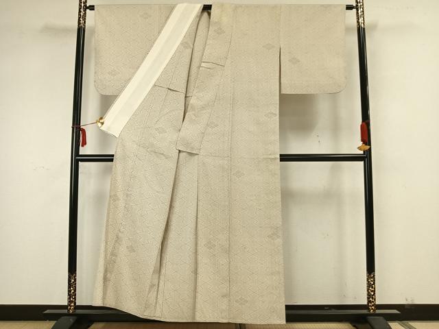 平和屋着物▽本塩沢　単衣　110亀甲　幾何学花文　正絹　逸品　AAAZ1692fy