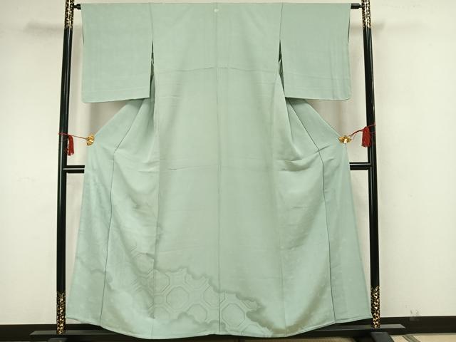 平和屋着物▽豪華色留袖 単衣 色無地 雲取り吉祥花地紋 青磁鼠色 正絹 逸品 未使用 AAAZ1695fy