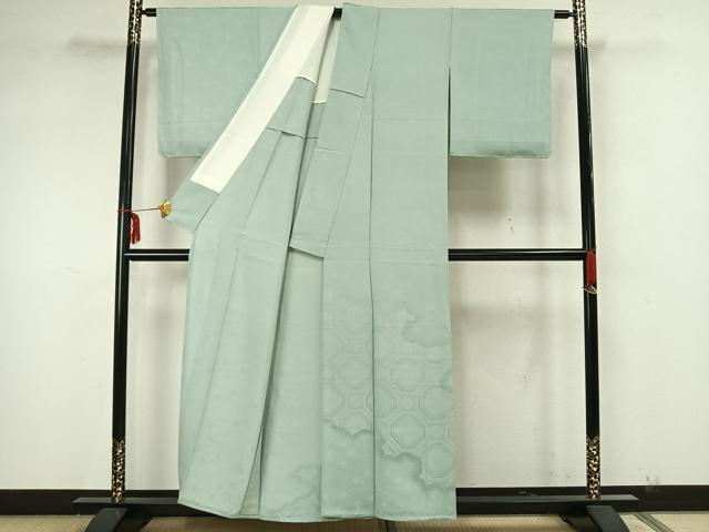 平和屋着物▽豪華色留袖 単衣 色無地 雲取り吉祥花地紋 青磁鼠色 正絹 逸品 未使用 AAAZ1695fy