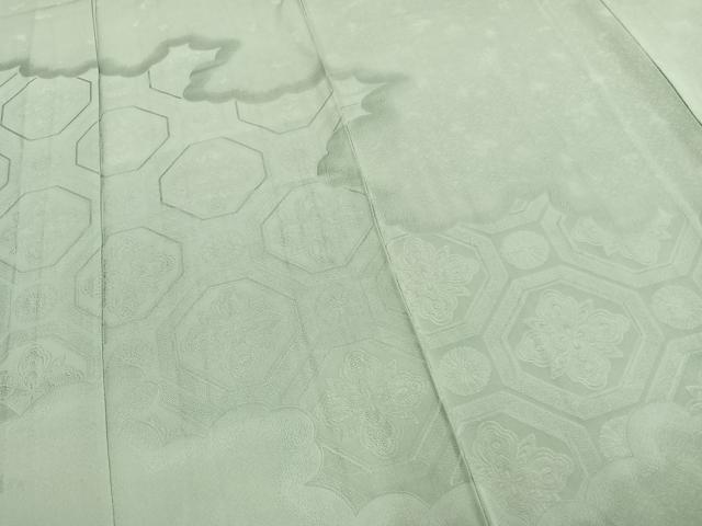 平和屋着物▽豪華色留袖 単衣 色無地 雲取り吉祥花地紋 青磁鼠色 正絹 逸品 未使用 AAAZ1695fy