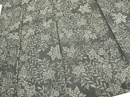平和屋着物▽本場大島紬 単衣 草花文 黒地 正絹 逸品 AAAZ1697fy