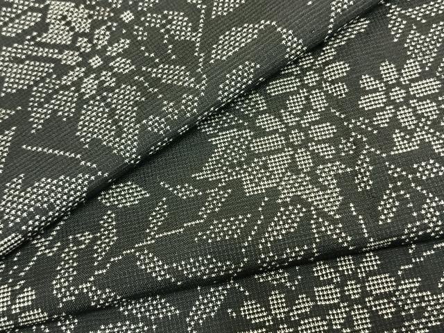 平和屋着物▽本場大島紬 単衣 草花文 黒地 正絹 逸品 AAAZ1697fy