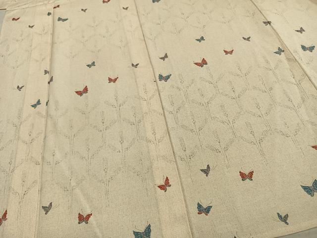 平和屋着物▽上質な小紋 単衣 紬地 舞蝶文 正絹 逸品 AAAZ1698fy