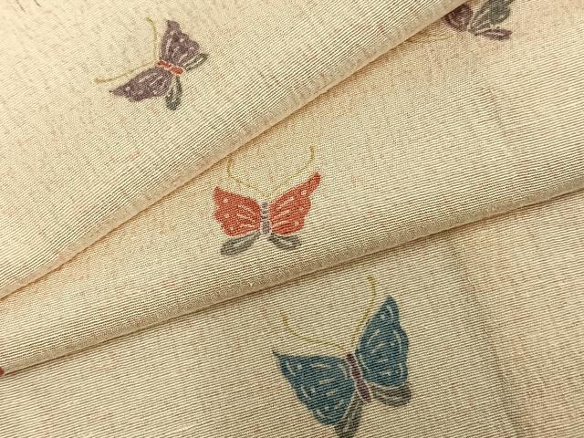 平和屋着物▽上質な小紋 単衣 紬地 舞蝶文 正絹 逸品 AAAZ1698fy