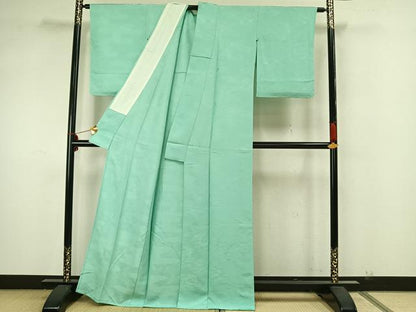 平和屋着物▽上質な色無地 単衣 舞鳥地紋 若竹色 正絹 逸品 未使用 AAAZ1705fy