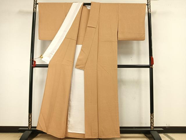 平和屋着物▽上質な色無地 単衣 紋意匠 萱草色 正絹 逸品 AAAZ1707fy