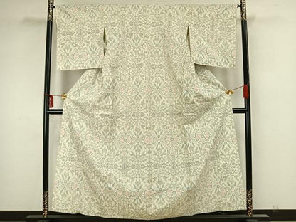 平和屋着物▽上質な紬 単衣 幾何学花文 正絹 逸品 AAAZ1709fy