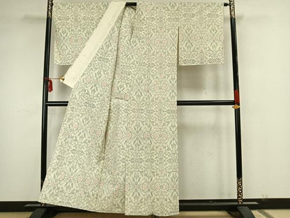 平和屋着物▽上質な紬 単衣 幾何学花文 正絹 逸品 AAAZ1709fy