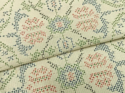 平和屋着物▽上質な紬 単衣 幾何学花文 正絹 逸品 AAAZ1709fy