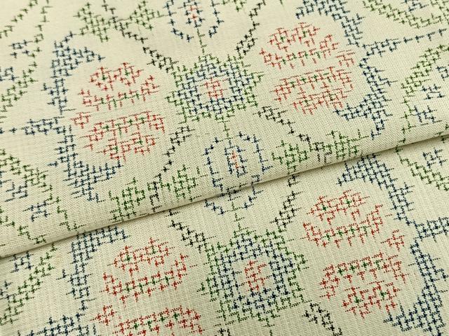 平和屋着物▽上質な紬 単衣 幾何学花文 正絹 逸品 AAAZ1709fy
