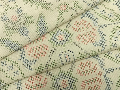 平和屋着物▽上質な紬 単衣 幾何学花文 正絹 逸品 AAAZ1709fy