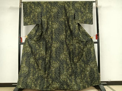 平和屋着物▽上質な紬　単衣　草花文　正絹　逸品　AAAZ1710fy