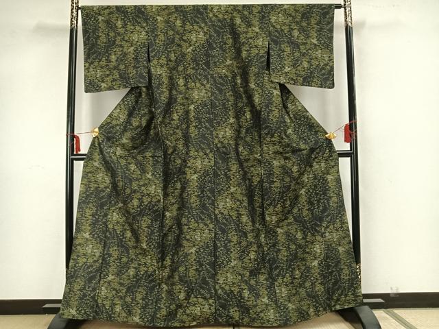 平和屋着物▽上質な紬　単衣　草花文　正絹　逸品　AAAZ1710fy