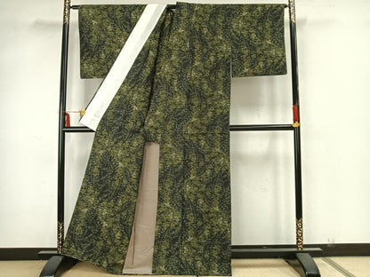平和屋着物▽上質な紬　単衣　草花文　正絹　逸品　AAAZ1710fy