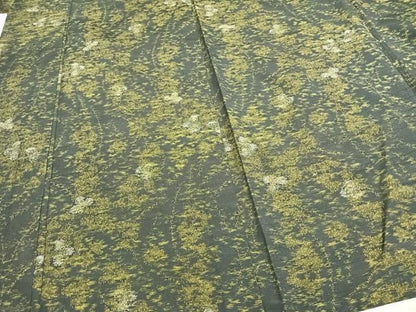 平和屋着物▽上質な紬　単衣　草花文　正絹　逸品　AAAZ1710fy