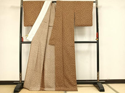 平和屋着物▽上質な小紋 単衣 風景文 ロング丈 正絹 逸品 AAAZ1711fy