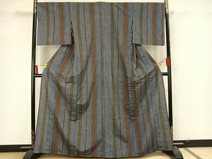 平和屋着物▽上質な紬 単衣 間道 正絹 逸品 AAAZ1713fy