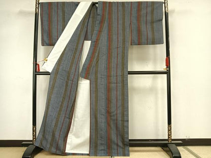 平和屋着物▽上質な紬 単衣 間道 正絹 逸品 AAAZ1713fy
