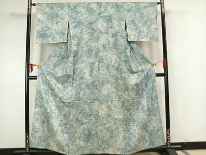 平和屋着物▽上質な小紋 単衣 墨流し文様 正絹 逸品 AAAZ1714fy