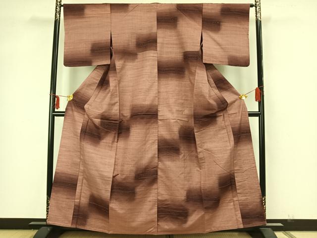 平和屋着物▽上質な紬 単衣 横縞 正絹 逸品 未使用 AAAZ1715fy