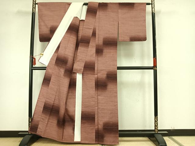 平和屋着物▽上質な紬 単衣 横縞 正絹 逸品 未使用 AAAZ1715fy