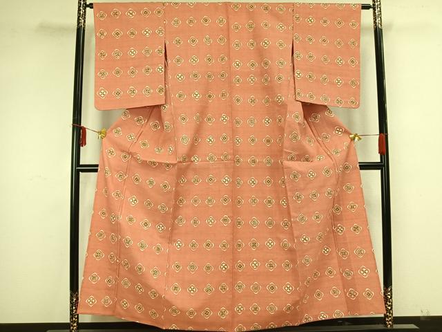 平和屋着物▽上質な紬　単衣　花菱文　正絹　逸品　AAAZ1718fy