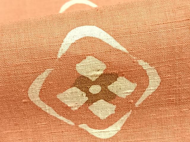 平和屋着物▽上質な紬　単衣　花菱文　正絹　逸品　AAAZ1718fy